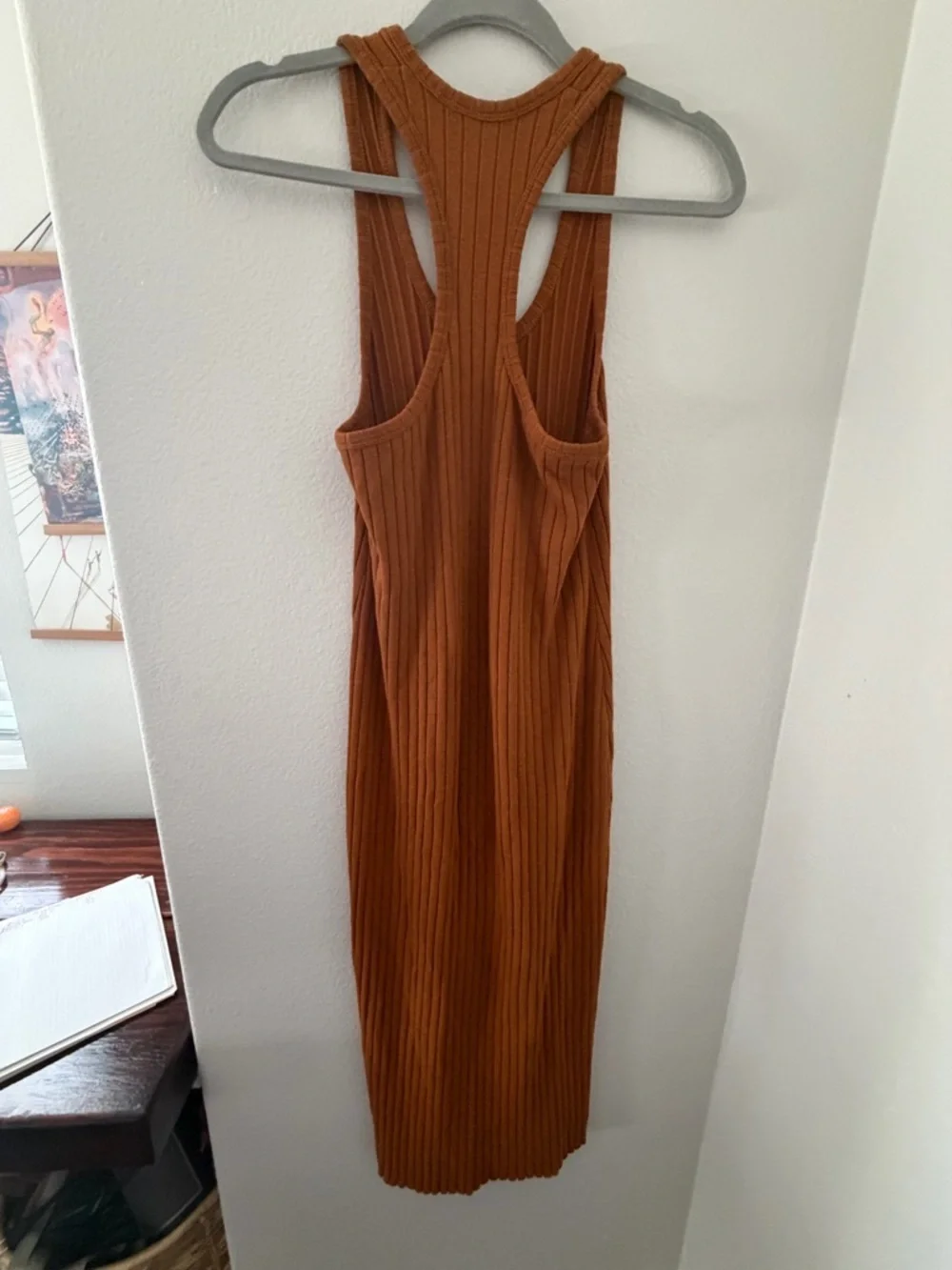 Vince Rust Ribbed Racerback Tank Midi Cotton Blend Dress Size M
